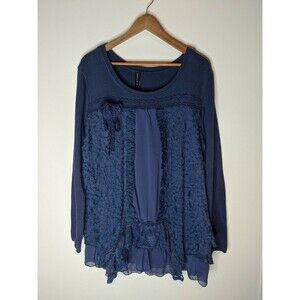 SACRED THREADS Blue Bohemian Tunic Sweater Lace Embellished S NWT Feminine